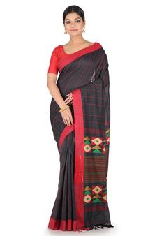 Grey Handwoven Cotton Jamdani With Blouse