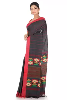 Grey Handwoven Cotton Jamdani With Blouse