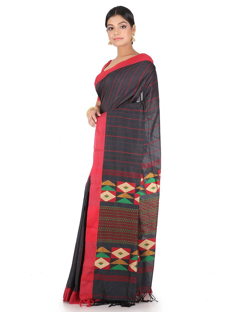 Grey Handwoven Cotton Jamdani With Blouse