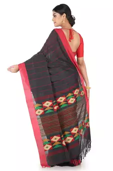 Grey Handwoven Cotton Jamdani With Blouse