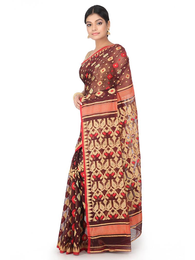 Multicolor Handwoven Cotton Jamdani Without Blouse