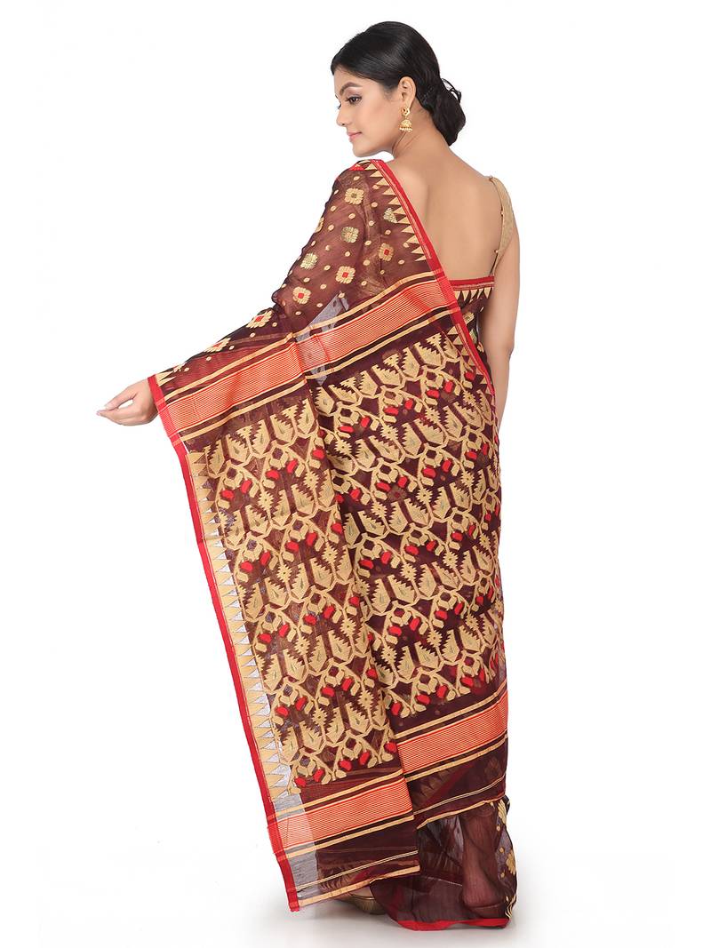Multicolor Handwoven Cotton Jamdani Without Blouse