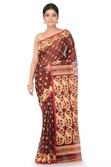 Multicolor Handwoven Cotton Jamdani Without Blouse