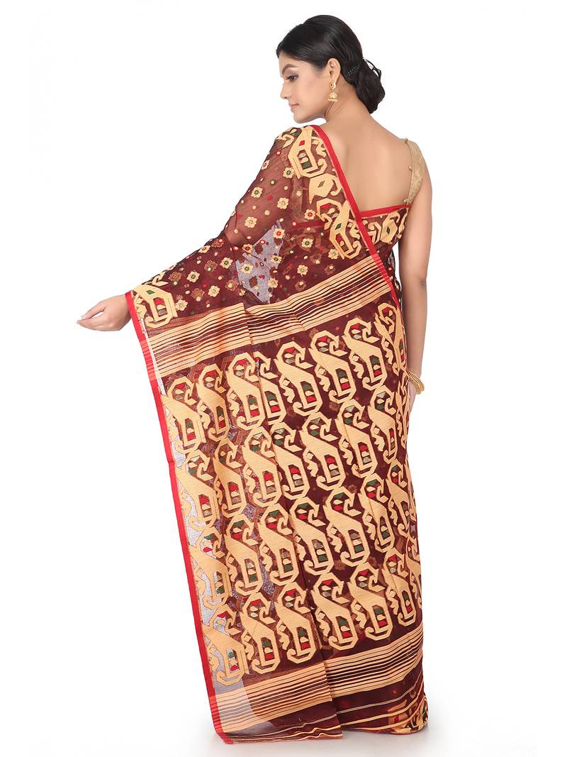 Multicolor Handwoven Cotton Jamdani Without Blouse