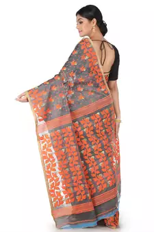 Grey Handwoven Cotton Jamdani Without Blouse