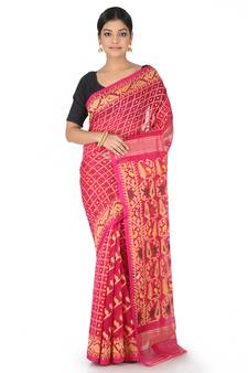 Pink Handwoven Cotton Jamdani Without Blouse