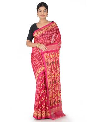 Pink Handwoven Cotton Jamdani Without Blouse 1