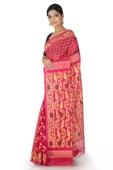 Pink Handwoven Cotton Jamdani Without Blouse