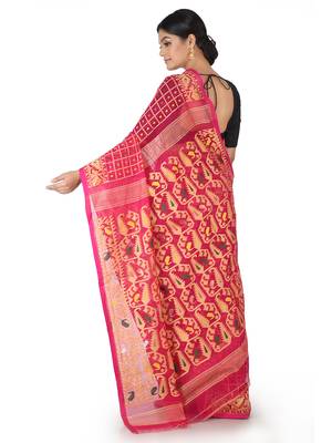 Pink Handwoven Cotton Jamdani Without Blouse 3