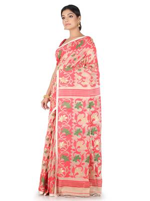 Beige Handwoven Cotton Jamdani Without Blouse 2