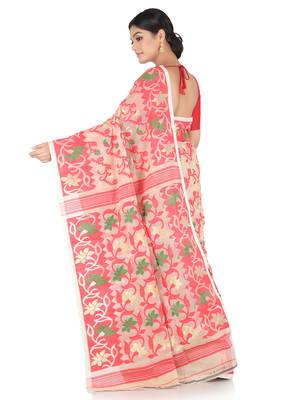 Beige Handwoven Cotton Jamdani Without Blouse 3