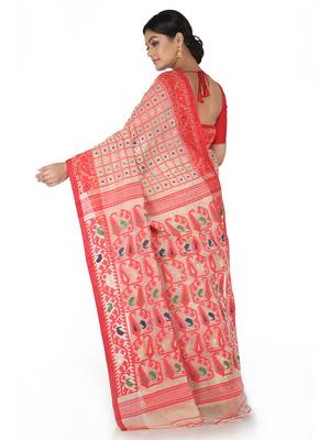 Beige Handwoven Cotton Jamdani Without Blouse 3