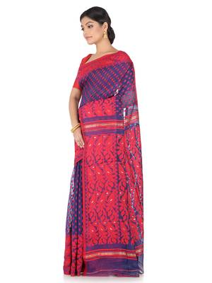 Blue Handwoven Cotton Jamdani Without Blouse 2