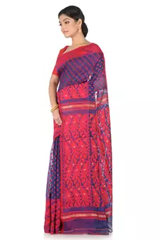 Blue Handwoven Cotton Jamdani Without Blouse