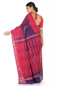 Blue Handwoven Cotton Jamdani Without Blouse