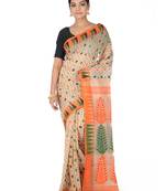 Beige Handwoven Cotton Jamdani Without Blouse