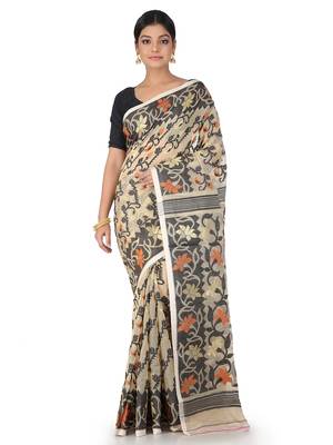 Beige Handwoven Cotton Jamdani Without Blouse 1