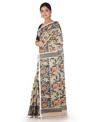 Beige Handwoven Cotton Jamdani Without Blouse 2
