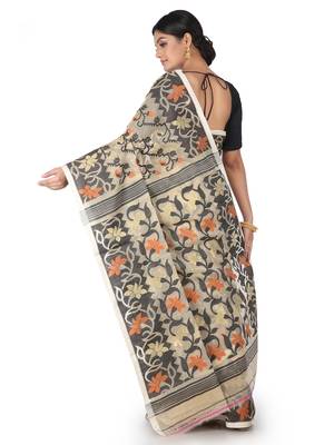 Beige Handwoven Cotton Jamdani Without Blouse 3