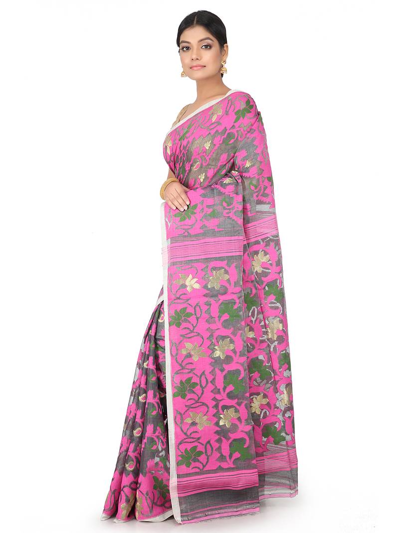 grey handwoven cotton jamdani without blouse