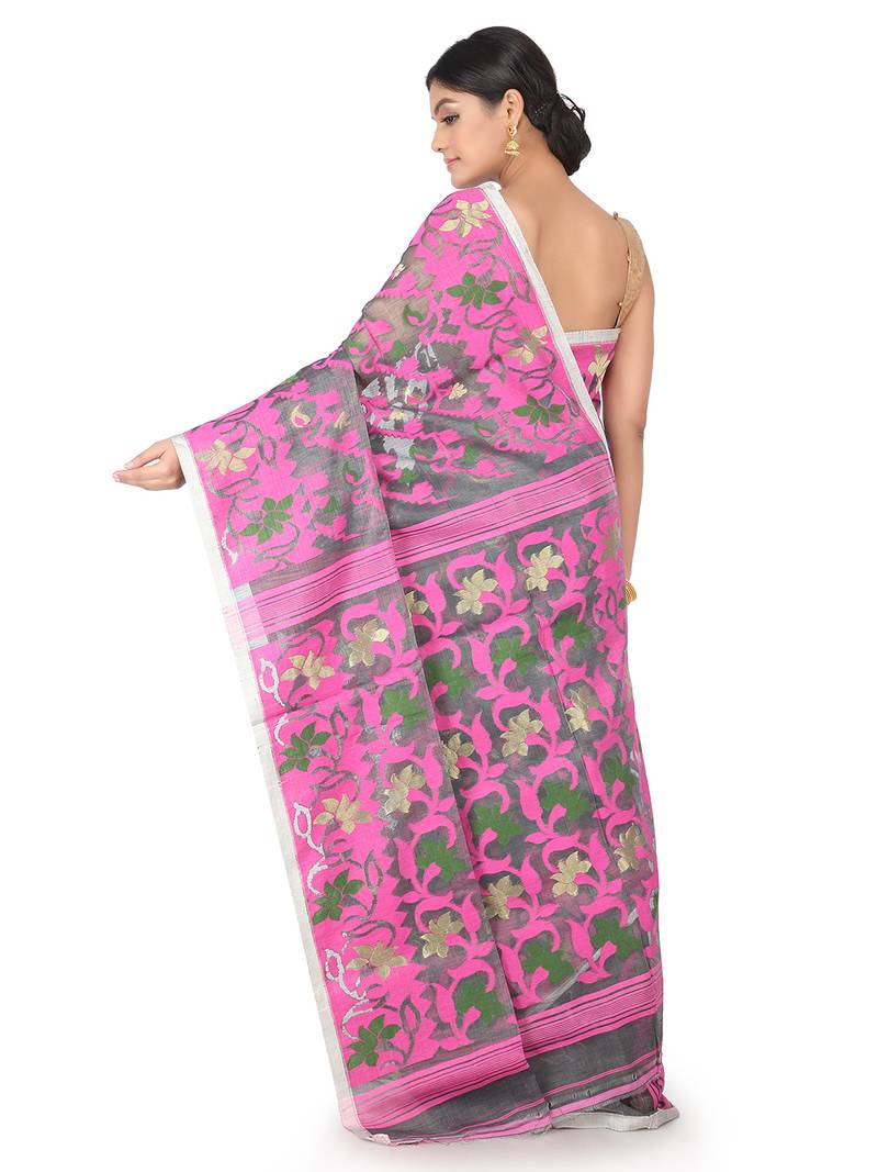 grey handwoven cotton jamdani without blouse