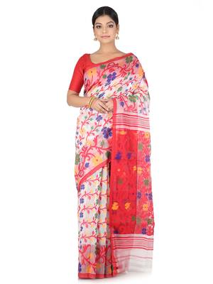 white handwoven cotton jamdani without blouse 1