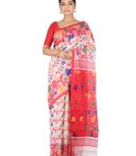 white handwoven cotton jamdani without blouse