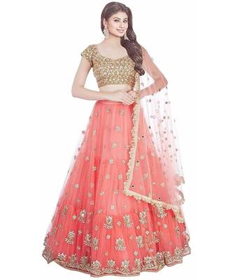 Pink Embroidered Semi Stitched Lehenga, Choli And Dupatta Set 1