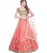Pink Embroidered Semi Stitched Lehenga, Choli And Dupatta Set