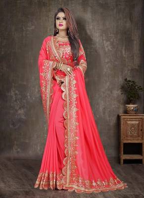 Pink Embroidered Silk Saree With Blouse 1
