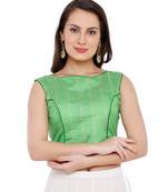 Women's Green Cotton Silk Readymade Free Size Saree Blouse