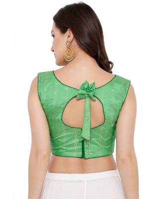 Women's Green Cotton Silk Readymade Free Size Saree Blouse 2