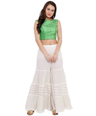 Women's Green Cotton Silk Readymade Free Size Saree Blouse 5