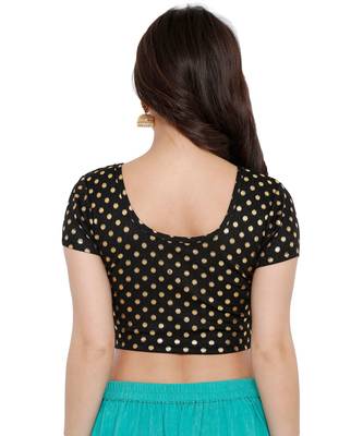Women's Black Cotton Lycra Readymade Free Size Stretchable Saree Blouse 2
