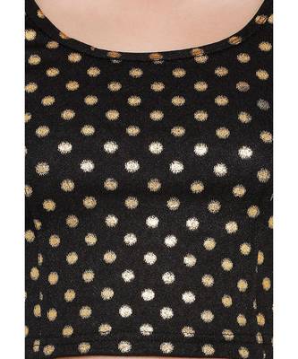 Women's Black Cotton Lycra Readymade Free Size Stretchable Saree Blouse 4