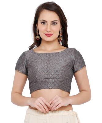 Women's Grey Brocade Readymade Saree Blouse 1