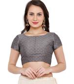 Women's Grey Brocade Readymade Saree Blouse