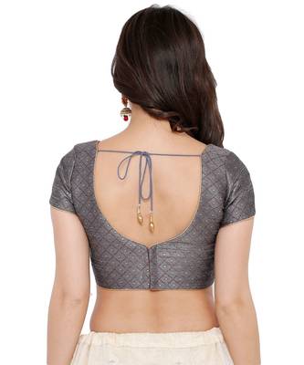Women's Grey Brocade Readymade Saree Blouse 2