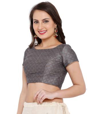 Women's Grey Brocade Readymade Saree Blouse 3