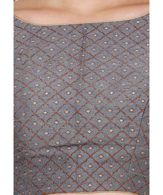 Women's Grey Brocade Readymade Saree Blouse 4