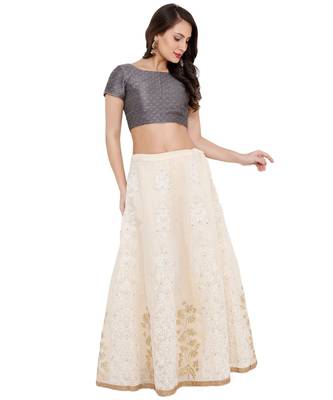 Women's Grey Brocade Readymade Saree Blouse 5