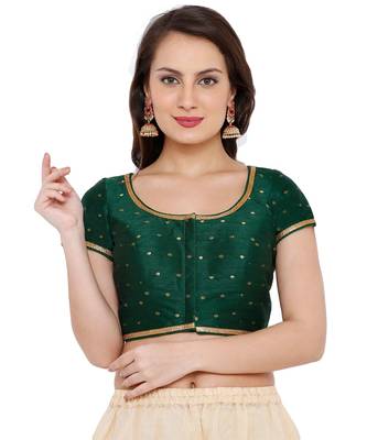 Women'S Bottle Green Brocade Readymade Saree Blouse 1