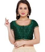 Women'S Bottle Green Brocade Readymade Saree Blouse