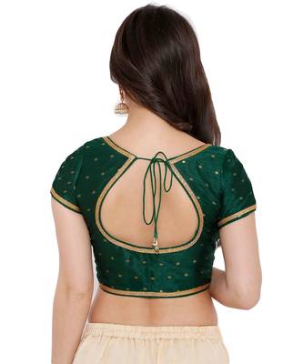 Women'S Bottle Green Brocade Readymade Saree Blouse 2