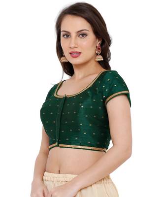 Women'S Bottle Green Brocade Readymade Saree Blouse 3