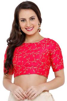 Women's Rani Cotton Silk Embroidered Readymade Saree Blouse