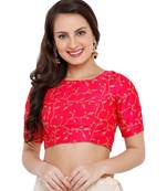 Women's Rani Cotton Silk Embroidered Readymade Saree Blouse