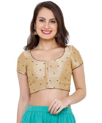 Women's Gold & Navy Blue Mulbery Silk Readymade Saree Blouse 1
