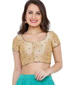 Women's Gold & Navy Blue Mulbery Silk Readymade Saree Blouse