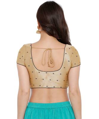 Women's Gold & Navy Blue Mulbery Silk Readymade Saree Blouse 2